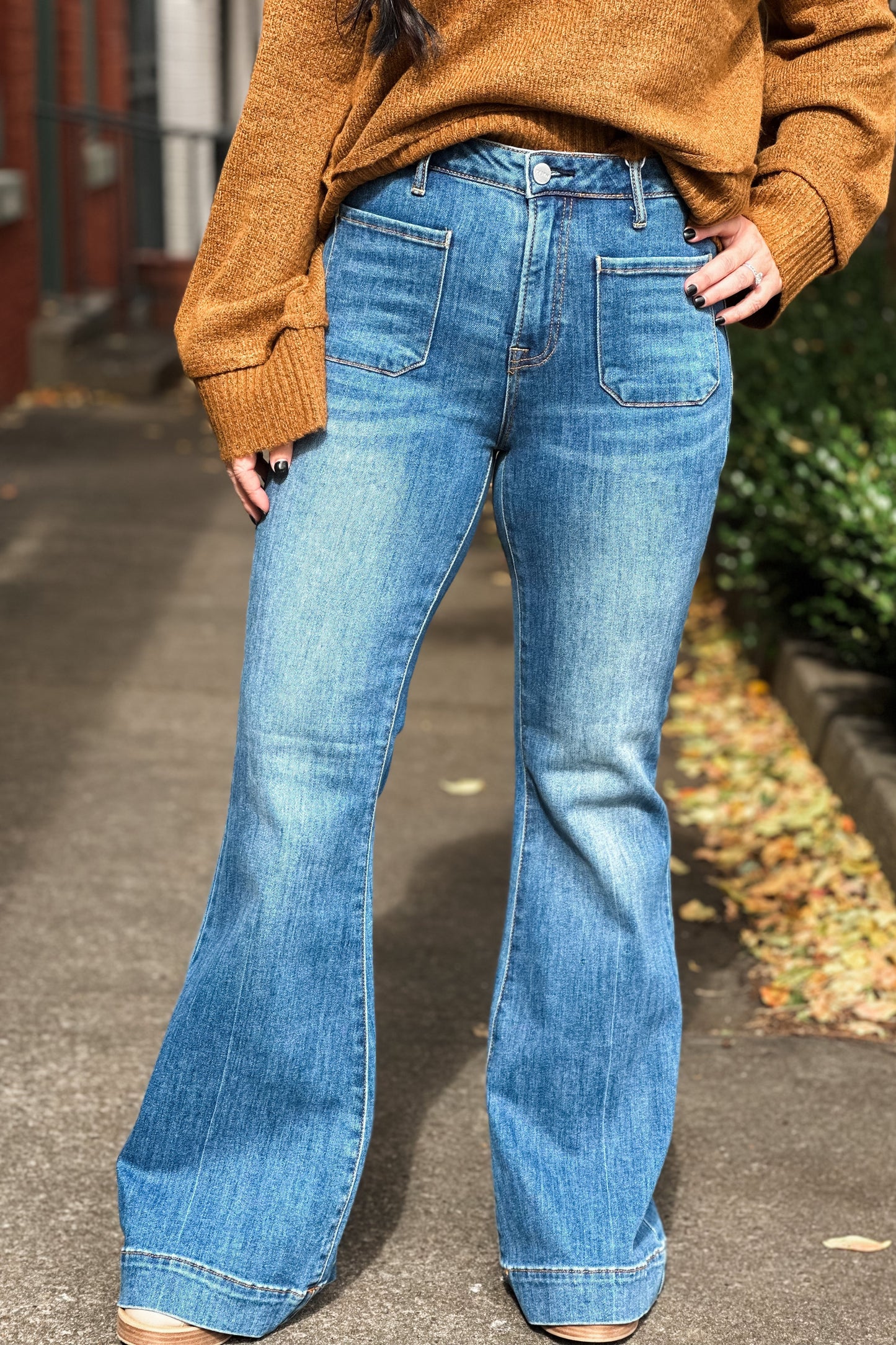 High Rise Patch Pocket Bell Bottom Jeans 0-3X