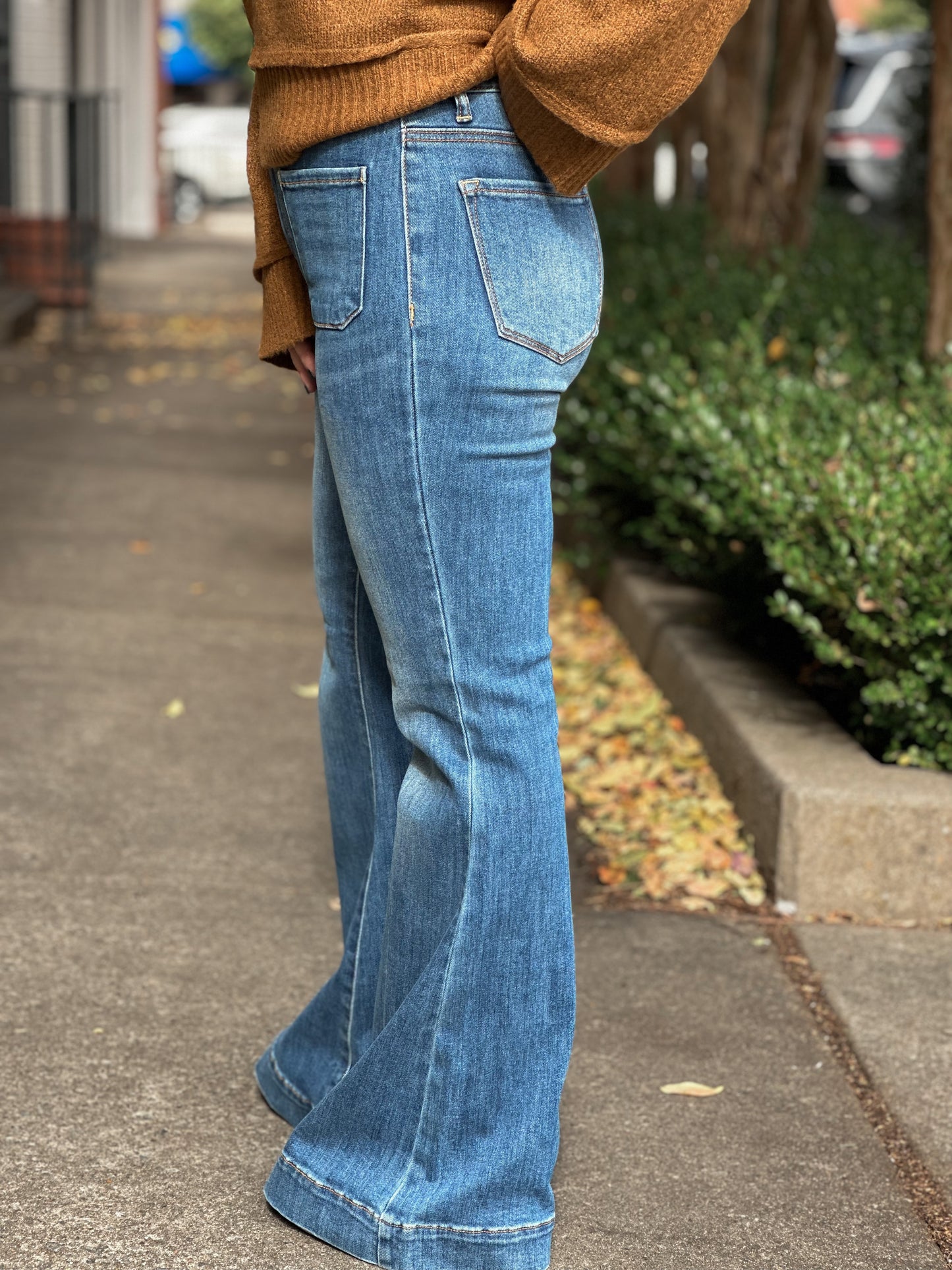 High Rise Patch Pocket Bell Bottom Jeans 0-3X