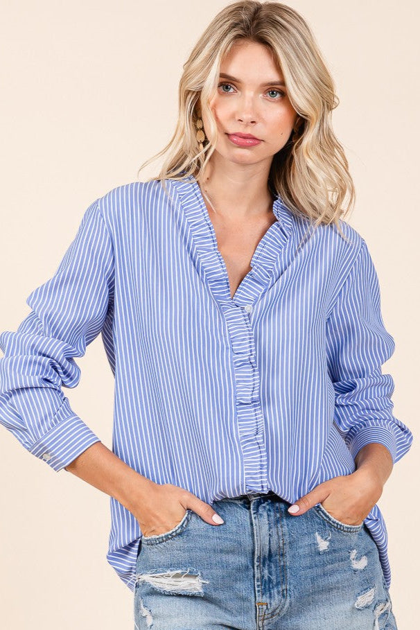 All Frills Striped Long Sleeve Blouse