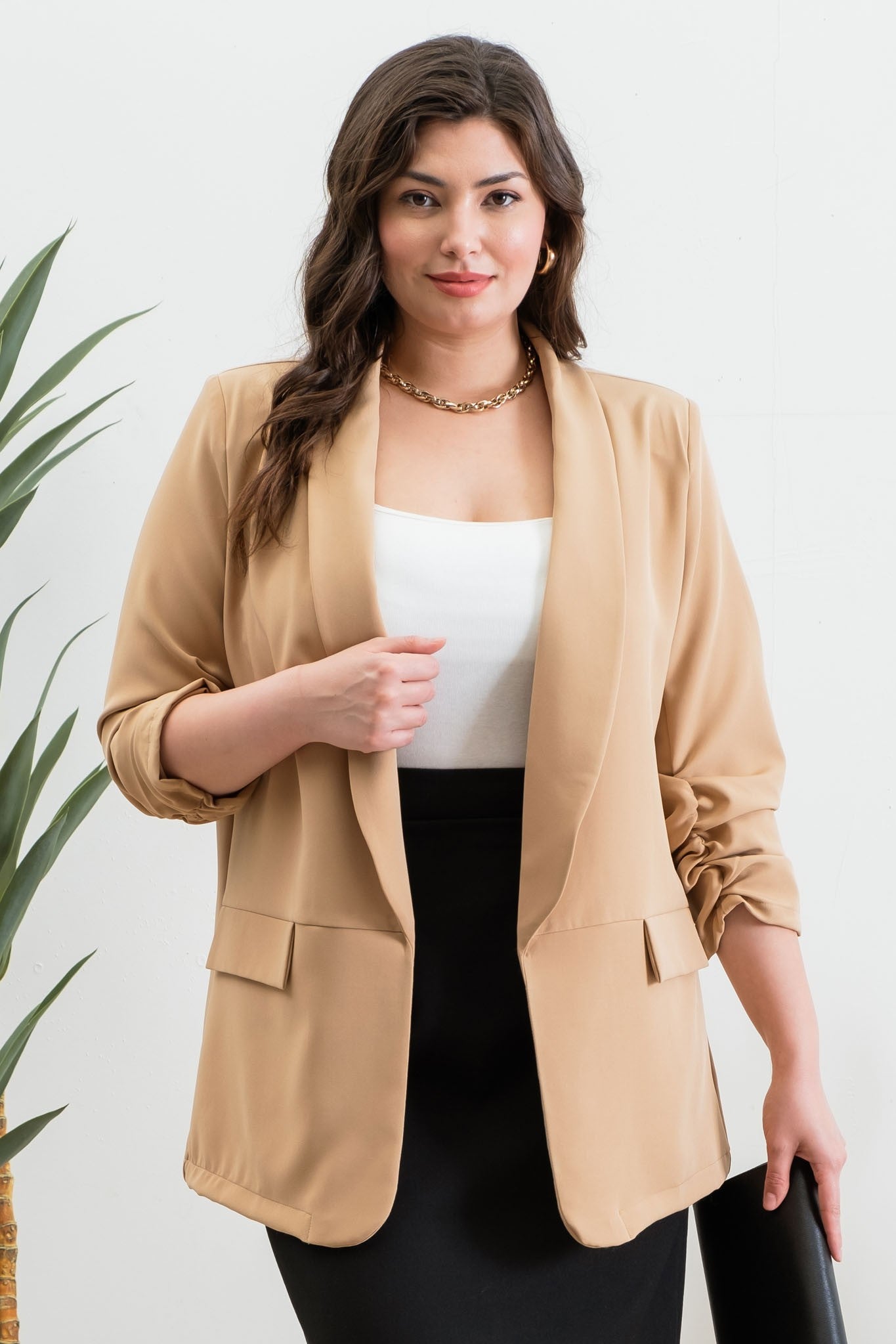 Business FIrst Ruched Sleeve Blazer 1X-3X