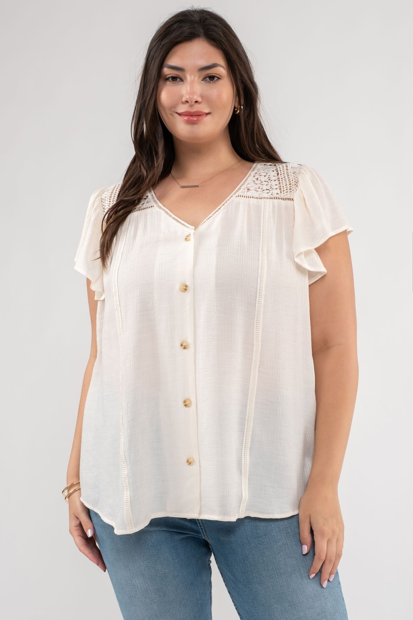 Delicate Details Crochet Lace Trip Top 1X-3X