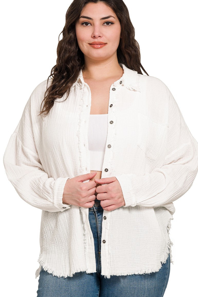 Everyday Cotton Gauze Button Down Shirt S-3X
