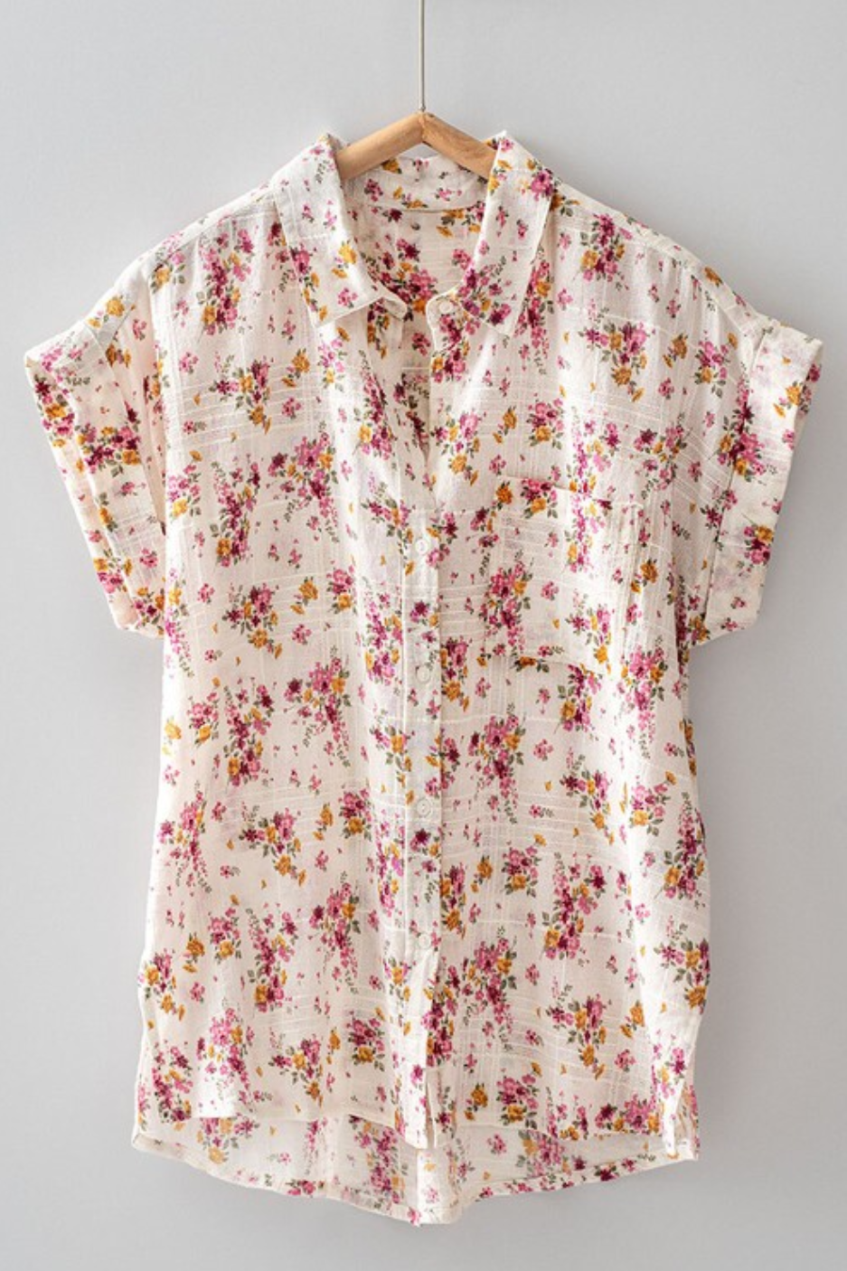 PREORDER: Scattered Roses Cuffed Sleeve Cotton Shirt
