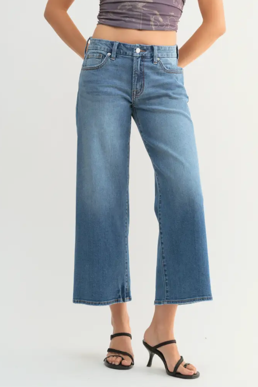 Wide Leg Cropped 5-Pocket Jeans