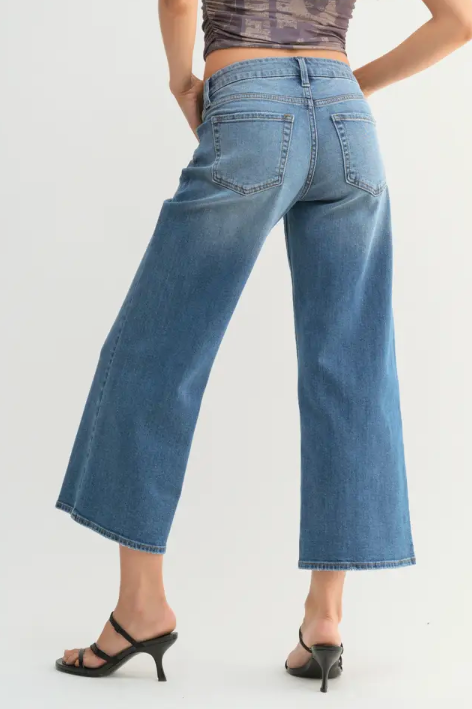 Wide Leg Cropped 5-Pocket Jeans