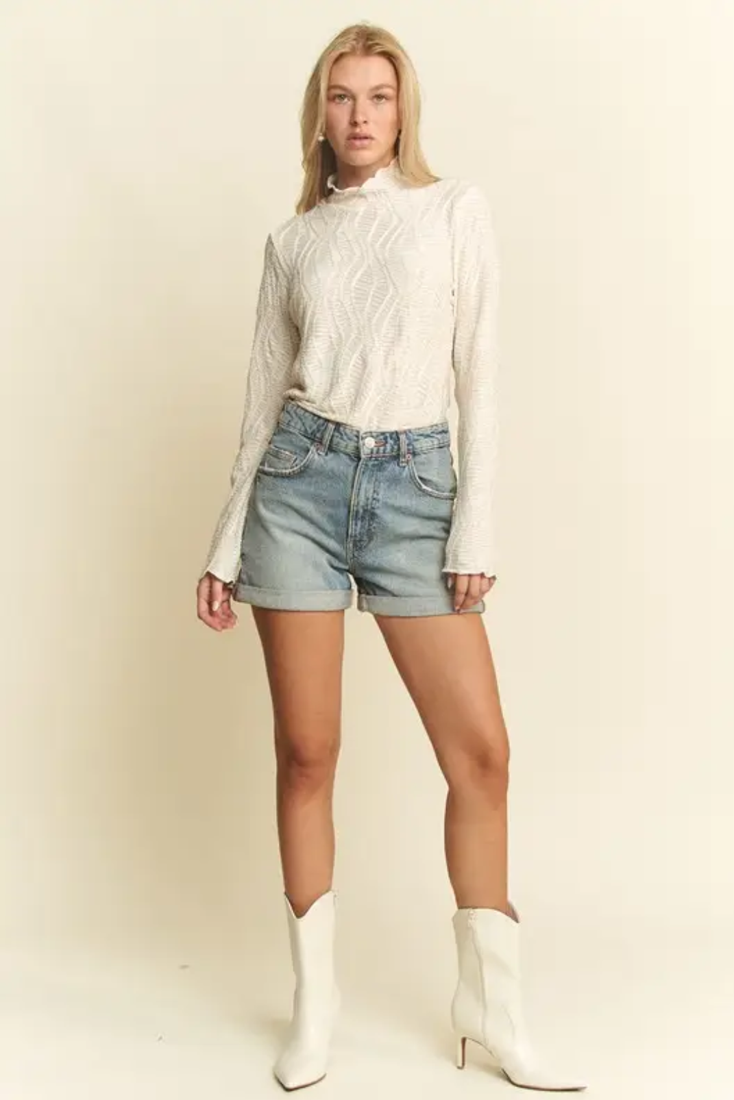 Woven Web Jacquard Mock Neck Top S-3X