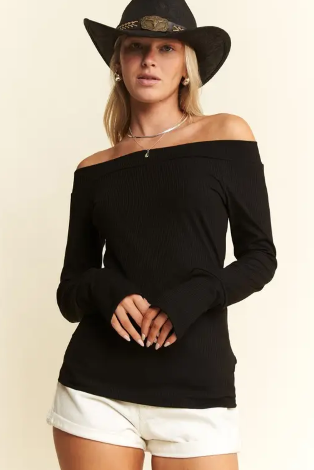 On The Edge Ribbed Off Shoulder Top