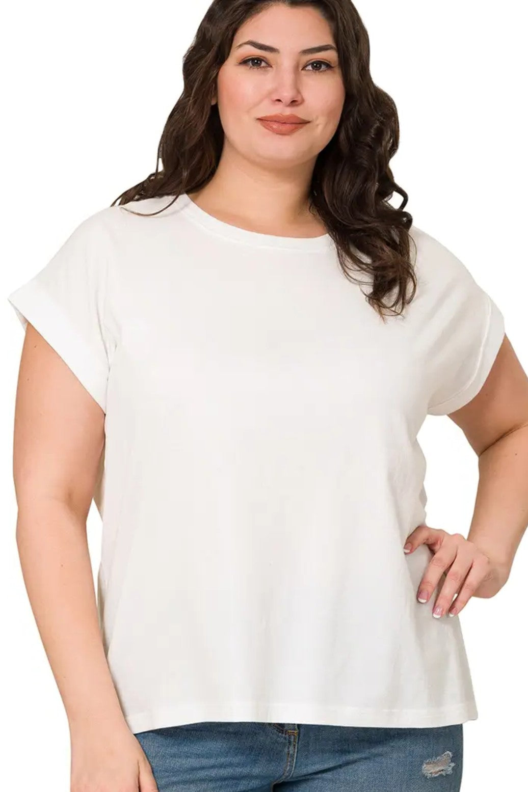 Classic Cotton Folded Sleeve Top 1X-3X