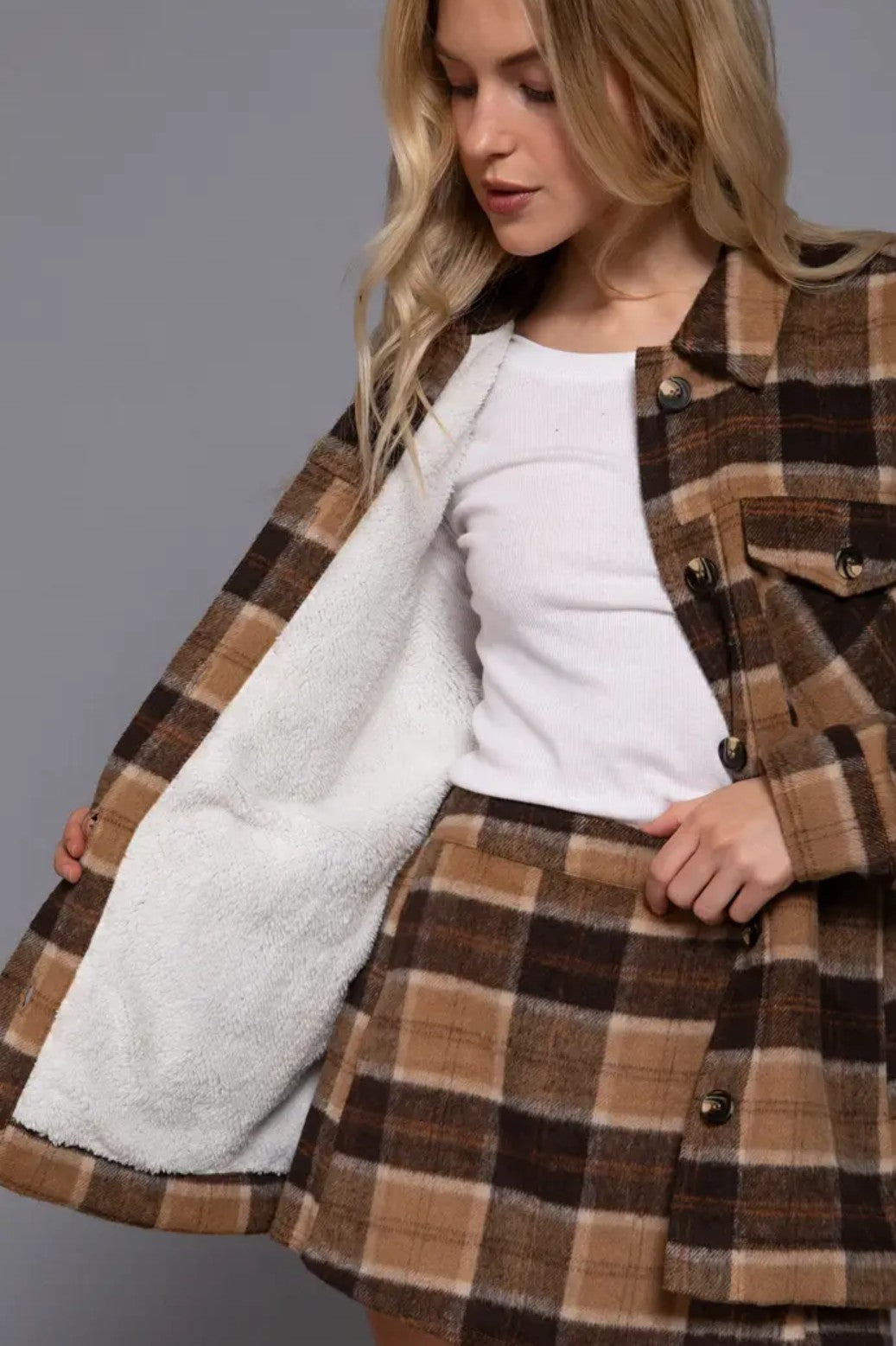 Fireside Plaid Faux Fur Lined Shacket