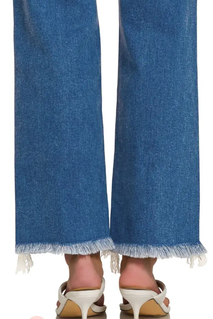 Distressed Hem Straight Leg Jeans Plus