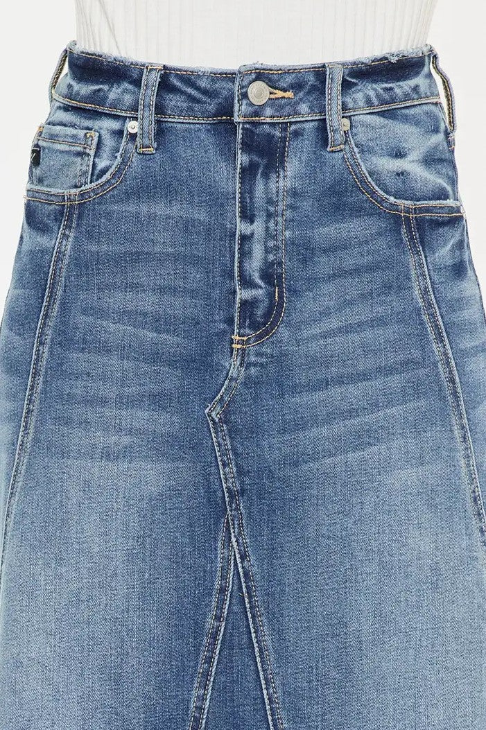 Modern Denim High-Low Midi Skirt