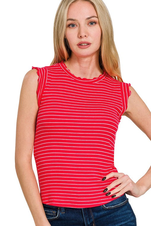 Simply Striped Ruffle Trim Top
