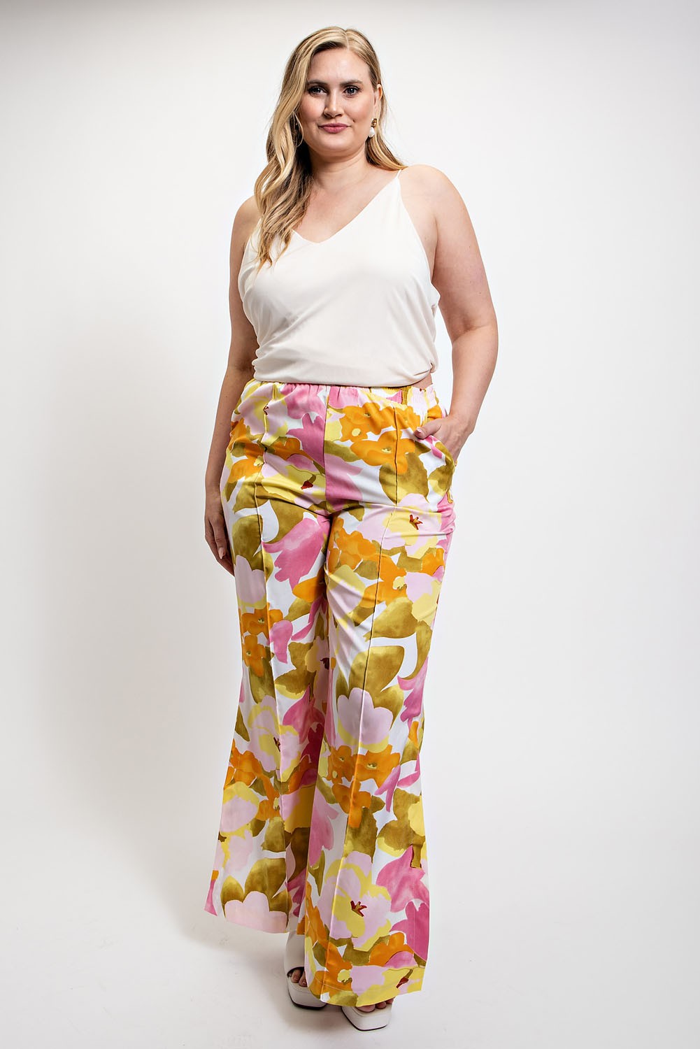 Gigio Watercolor Floral Side Slit Palazzo Pants XL 2XL