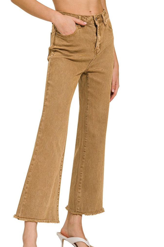 High Rise Frayed Hem Bootcut Jeans (AVAILABLE IN 2 COLORS)