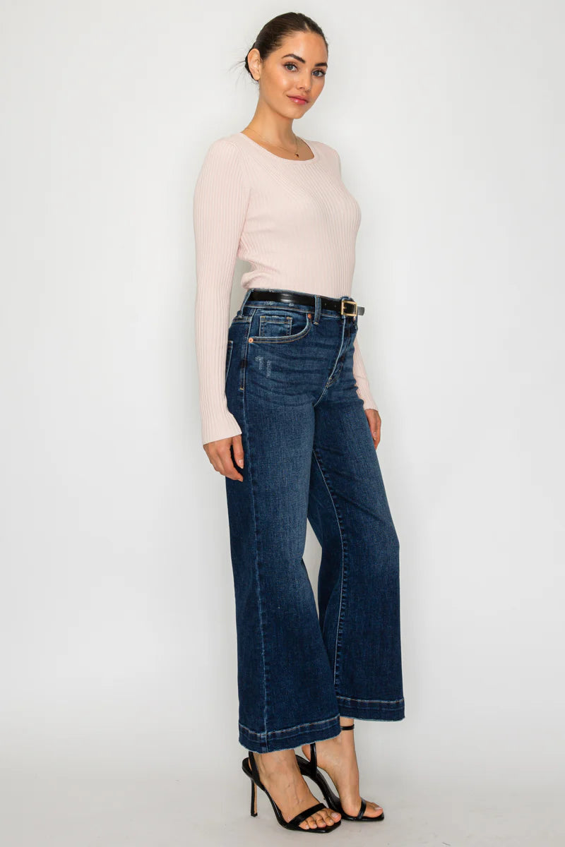 High Rise Cropped Palazzo Jeans
