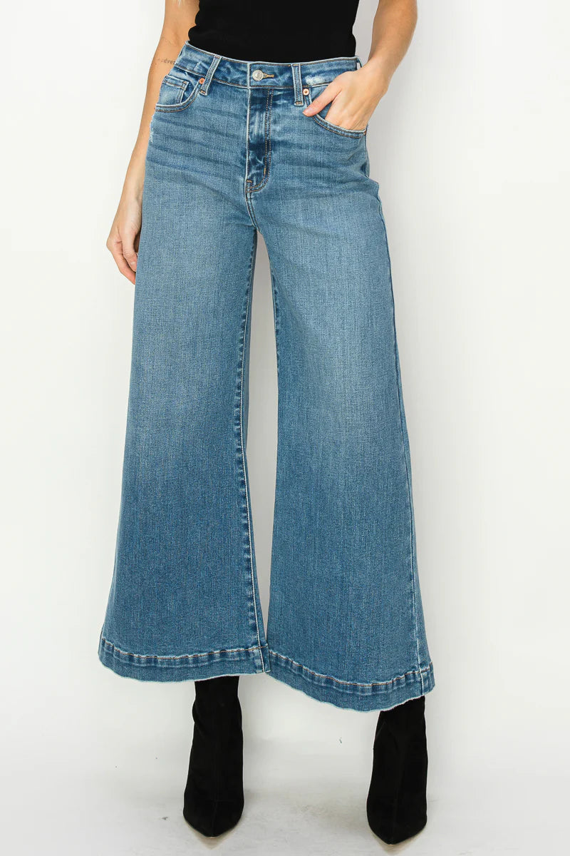 High Rise Cropped Palazzo Jeans