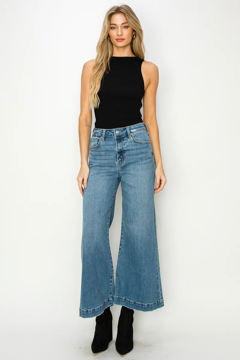 High Rise Cropped Palazzo Jeans
