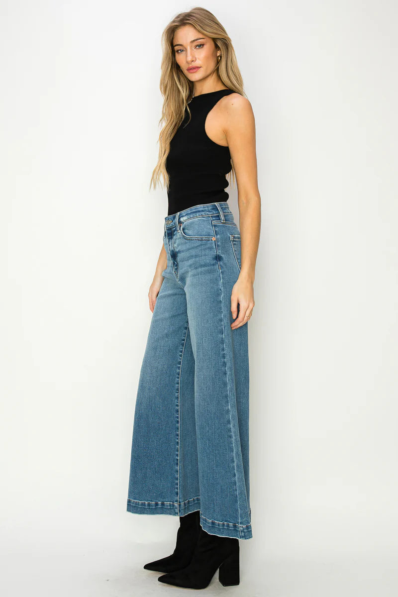 High Rise Cropped Palazzo Jeans