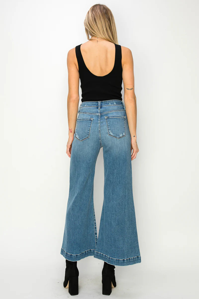 High Rise Cropped Palazzo Jeans