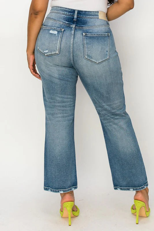High Rise Distressed Ankle Straight Jeans Plus