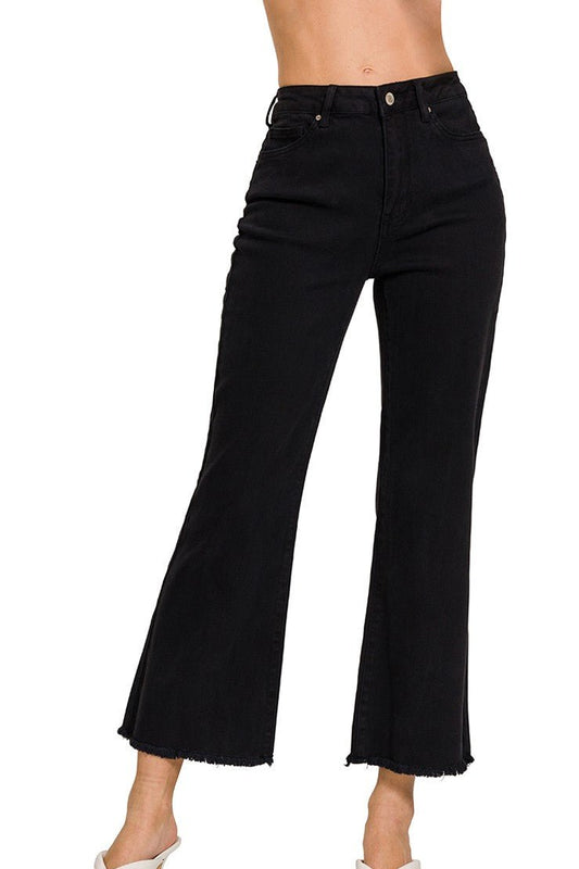 High Rise Frayed Hem Bootcut Jeans    (AVAILABLE IN 2 COLORS)