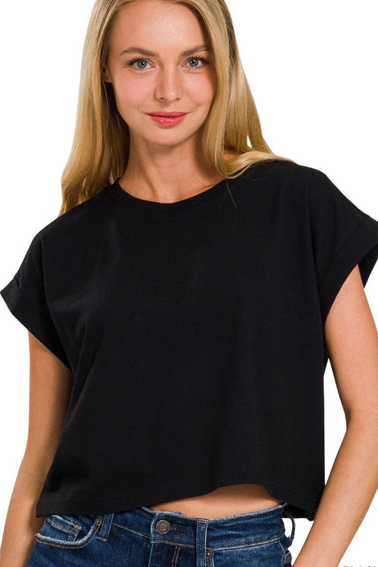 Classic Cotton Folded Sleeve Top