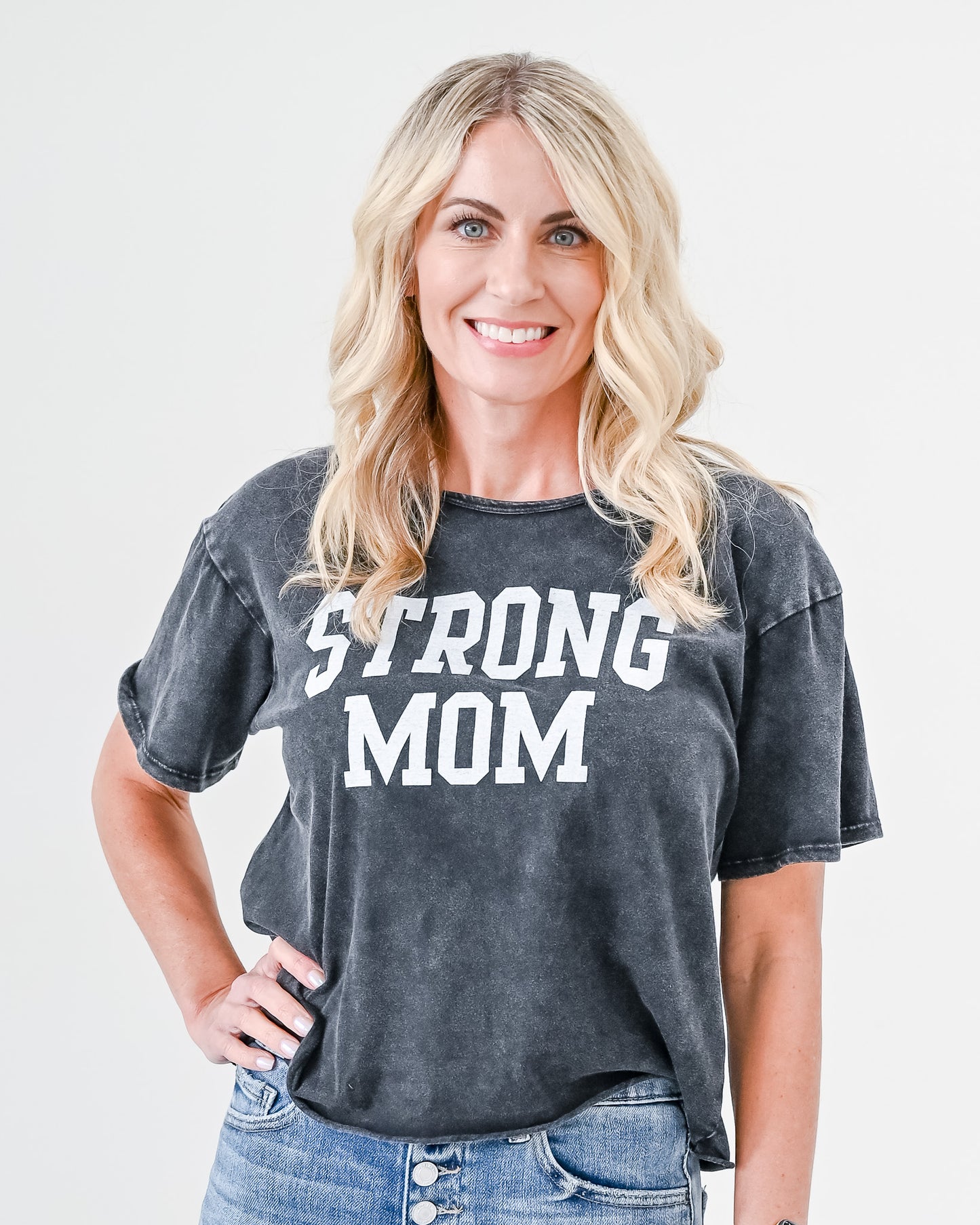 "Strong Mom" Mineral Washed Top