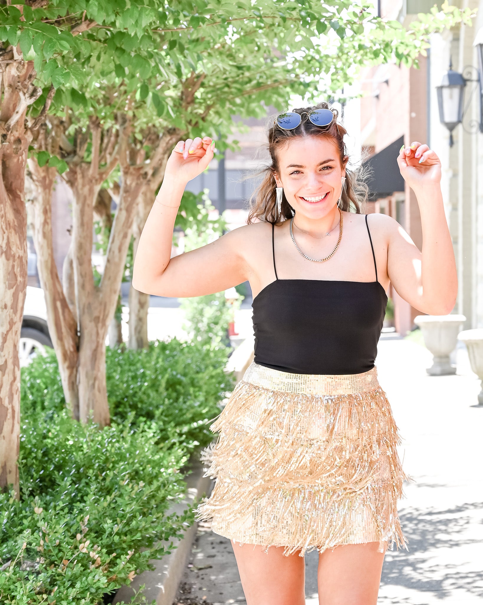 Gold sequin tiered clearance skirt