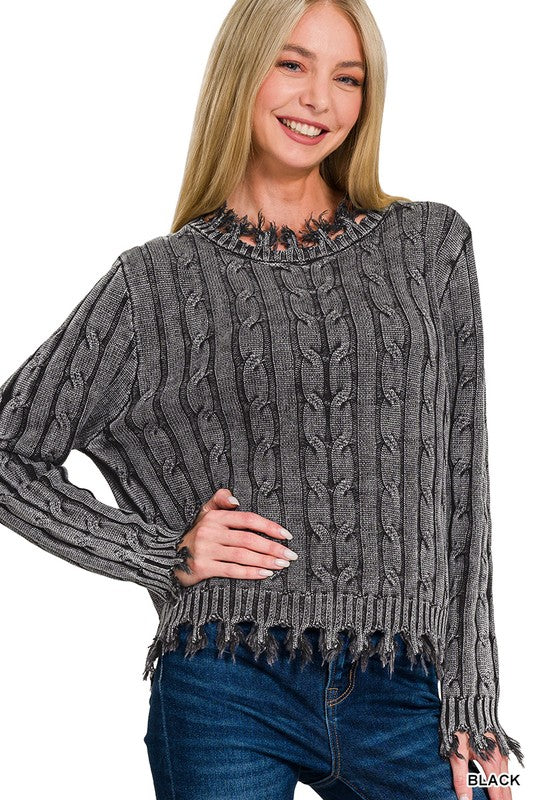 Fabulous Fringe Cable Knit Sweater  (AVAILABLE IN 2 COLORS)