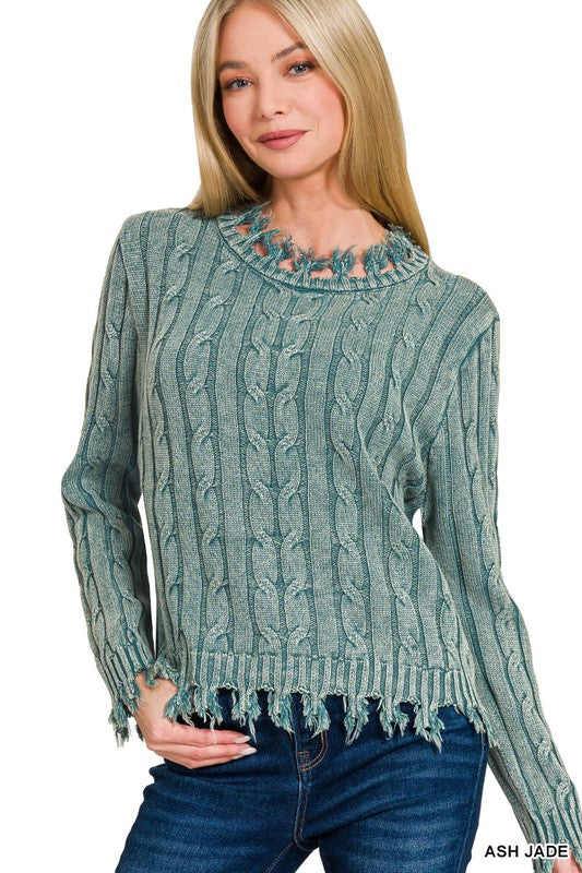 Fabulous Fringe Cable Knit Sweater  (AVAILABLE IN 2 COLORS)