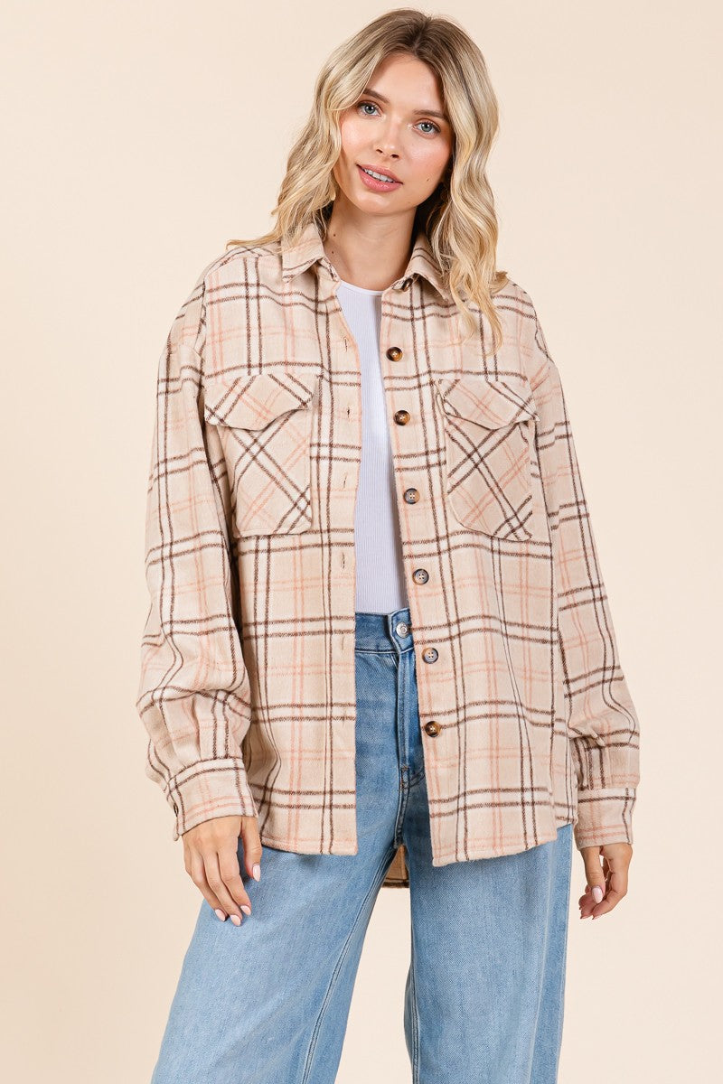 Keep It Neutral Plaid Flannel Shacket