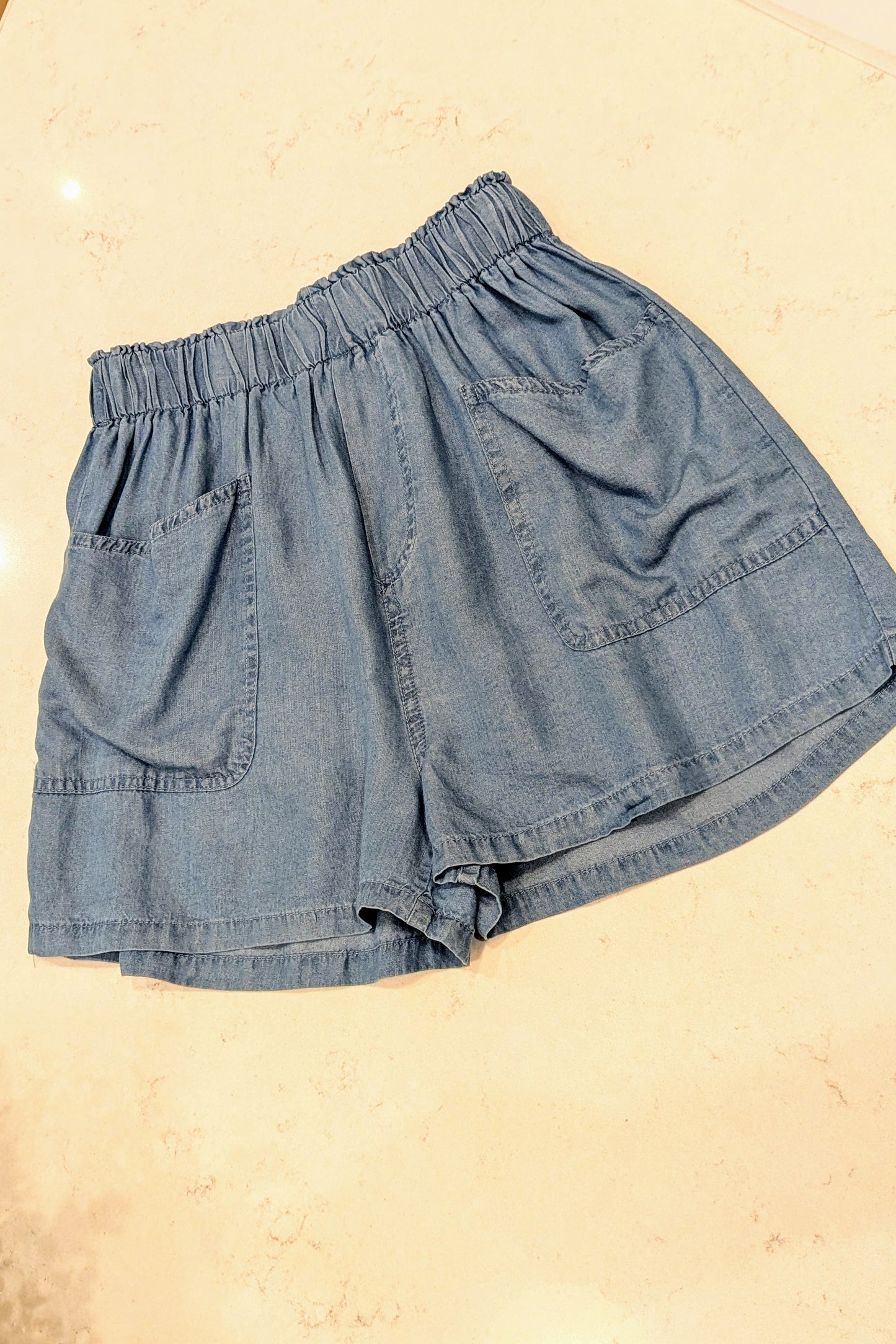 Chambray Chic High Waist Shorts