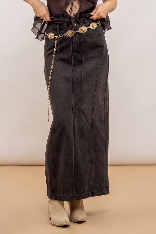 Perfect Paneled Denim Midi Skirt