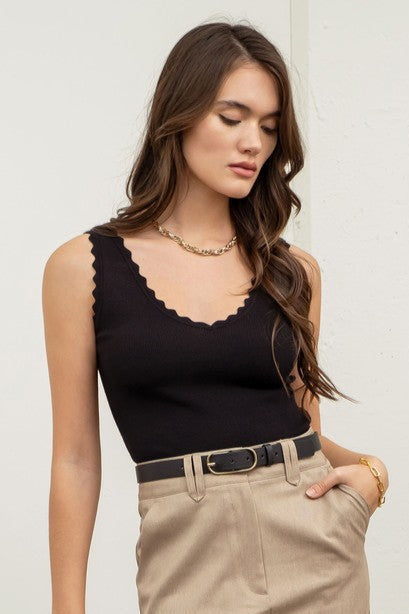 Scallop Edge Cropped Sweater Tank Top