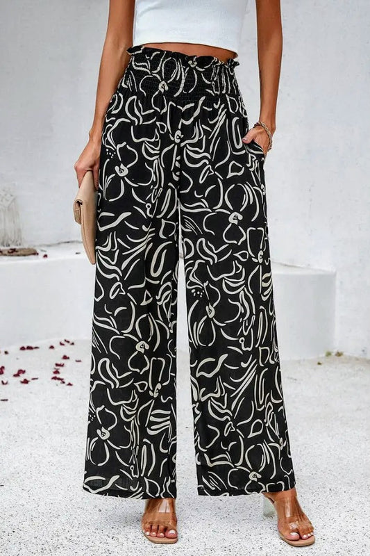 Artistic Floral Wide Leg Pants
