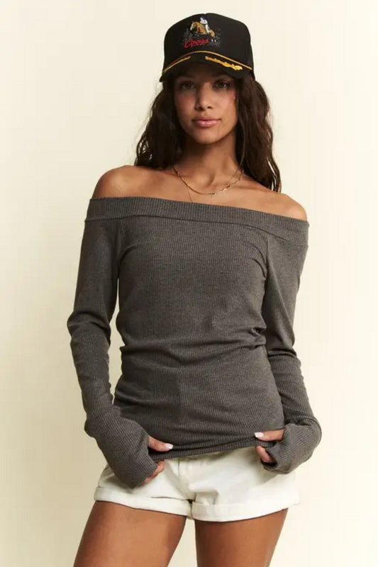 On The Edge Ribbed Off Shoulder Top