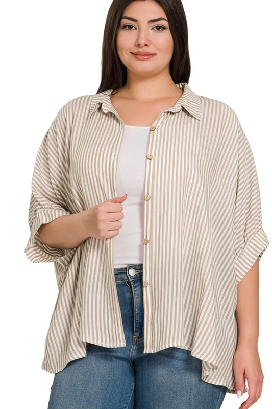 Classic Stripe Half Sleeve Button Down Shirt 1X-3X