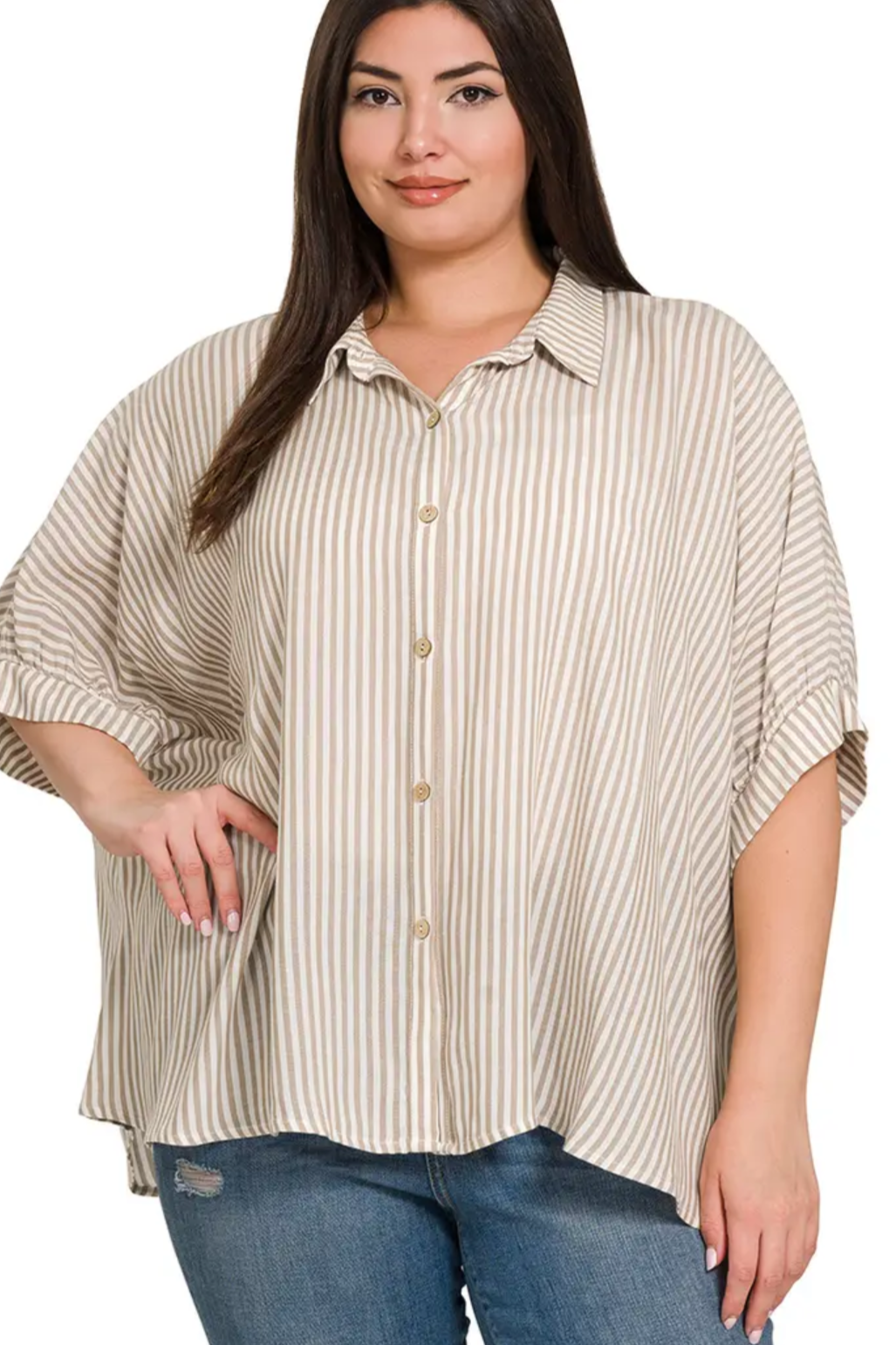 Classic Stripe Half Sleeve Button Down Shirt 1X-3X