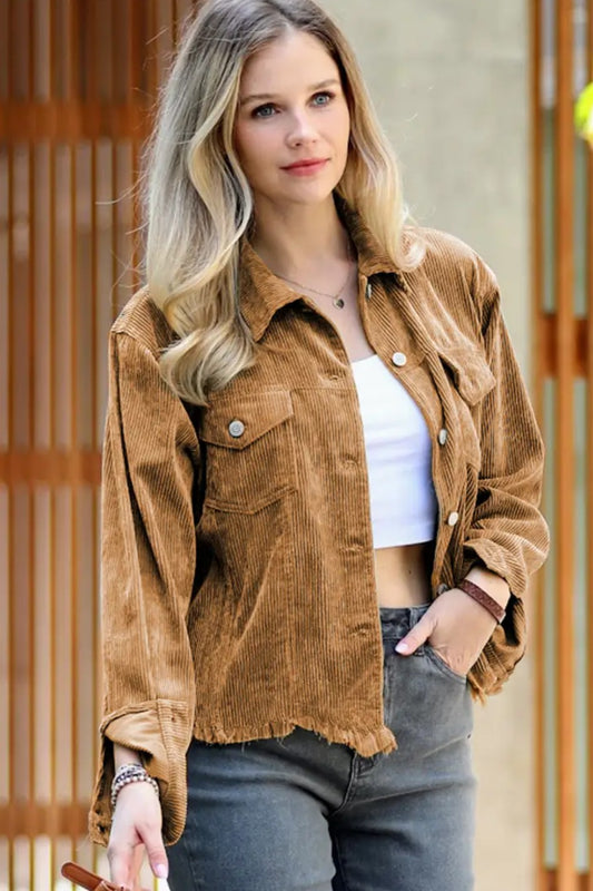Be Unique Frayed Hem Corduroy Jacket