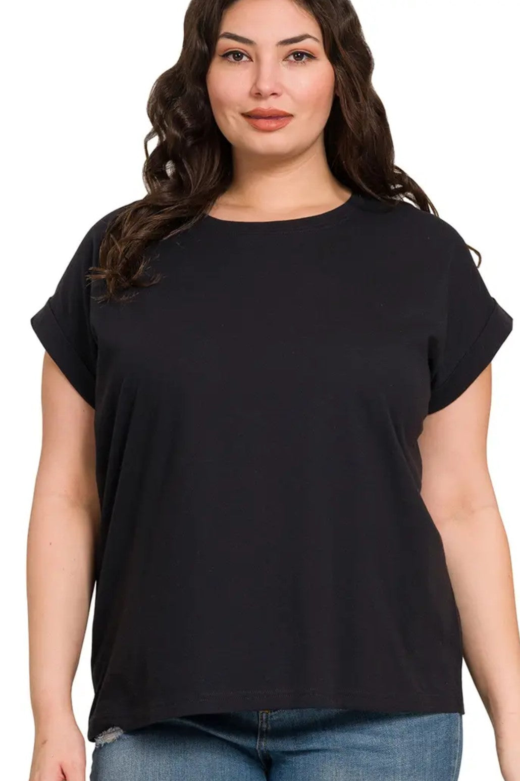 Classic Cotton Folded Sleeve Top 1X-3X