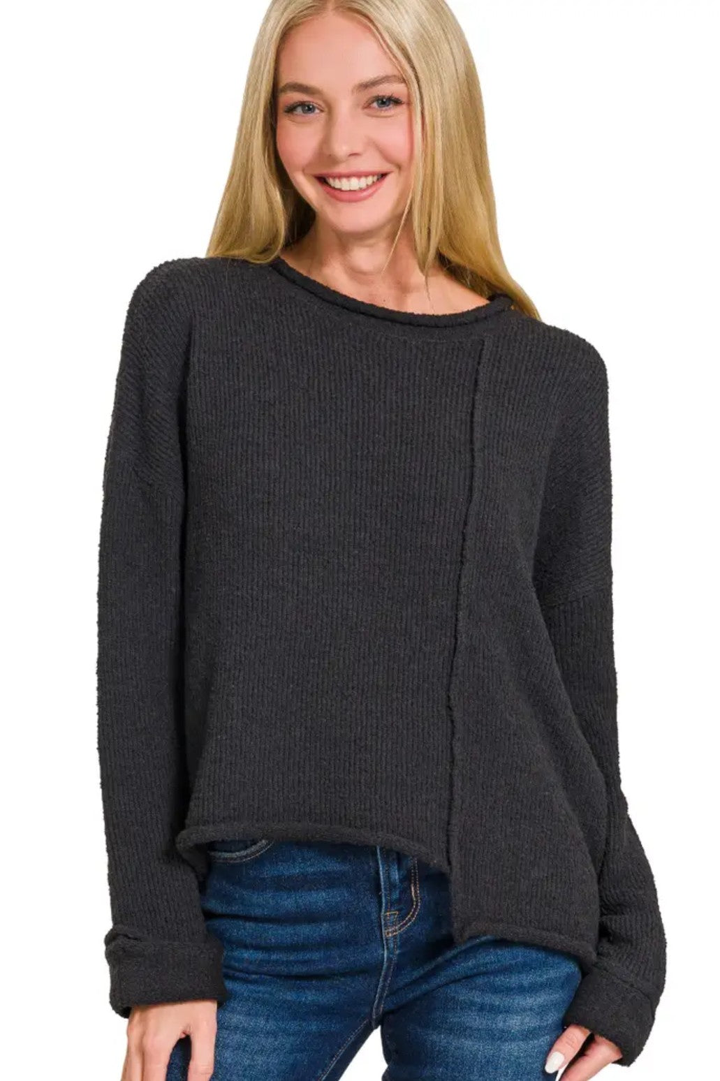 Out of Line Asymmetric Hem Cotton Sweater