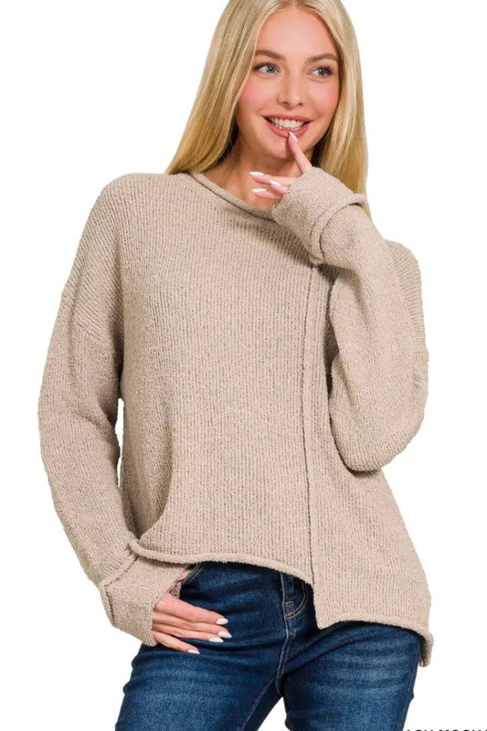 Out of Line Asymmetric Hem Cotton Sweater