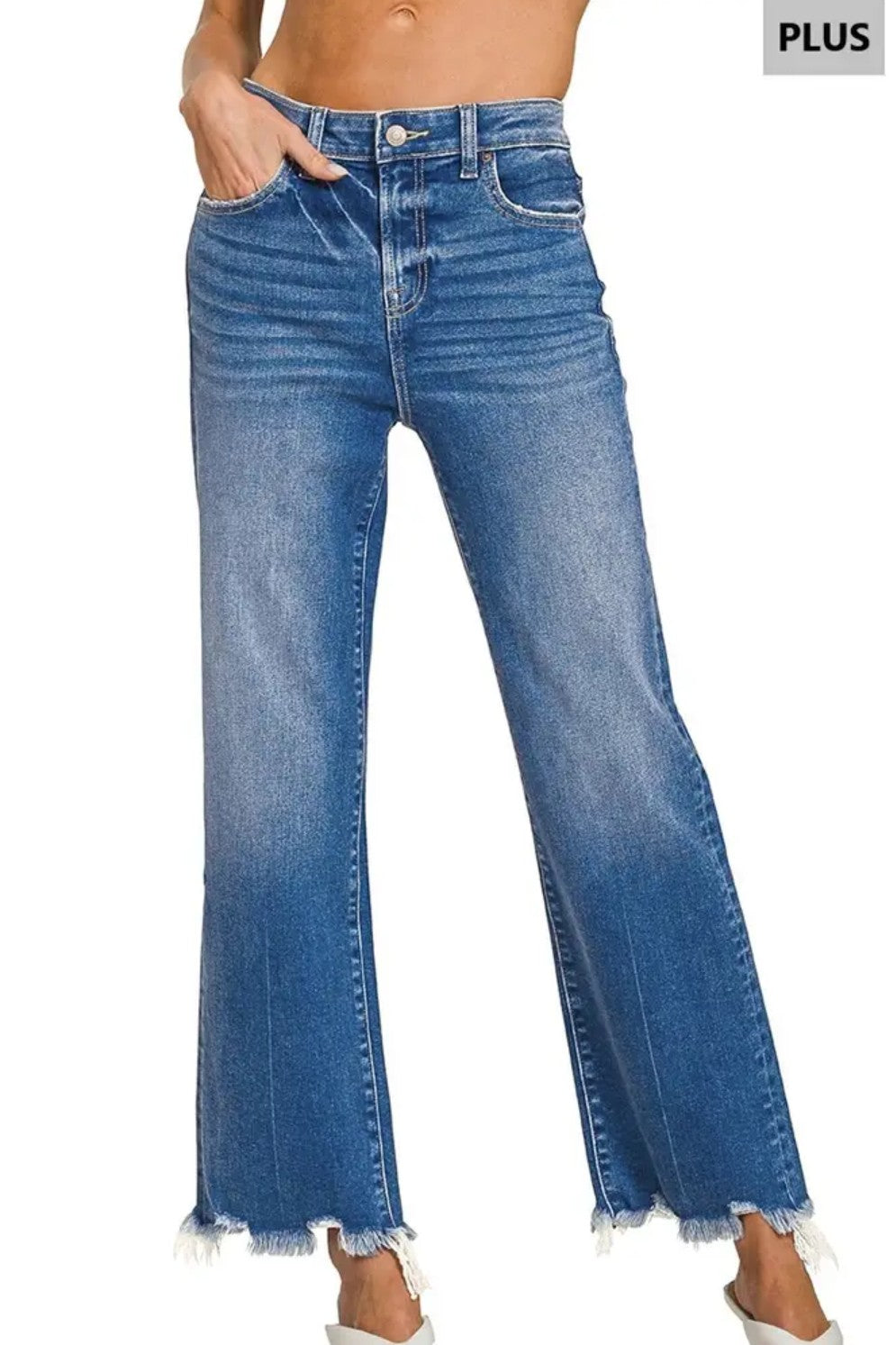 Distressed Hem Straight Leg Jeans Plus