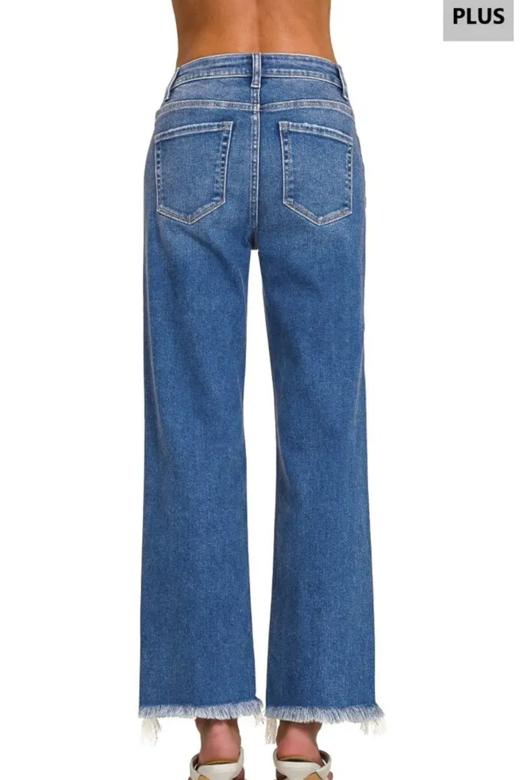 Distressed Hem Straight Leg Jeans Plus