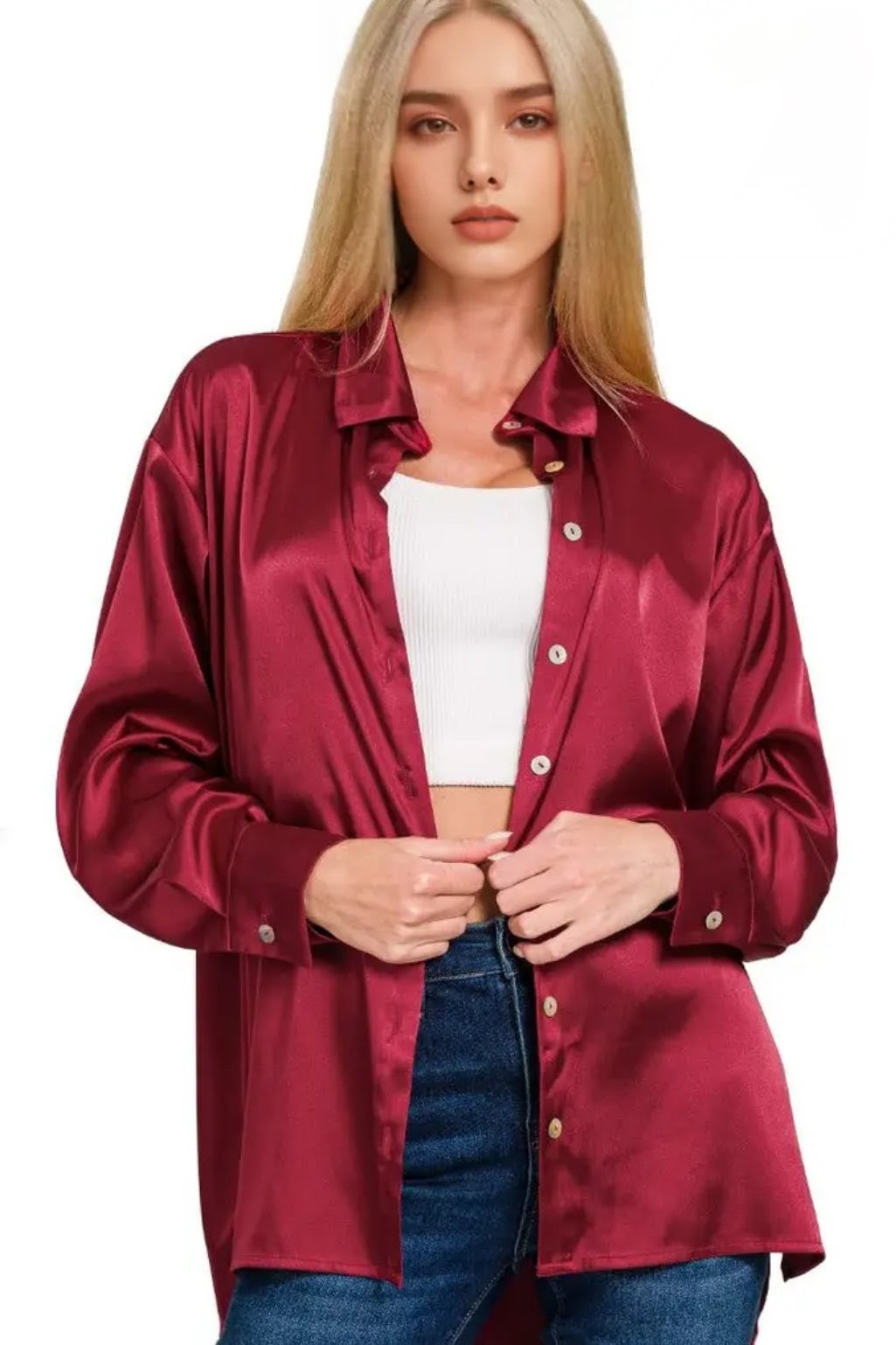 Holiday Lights Satin Button Down Shirt