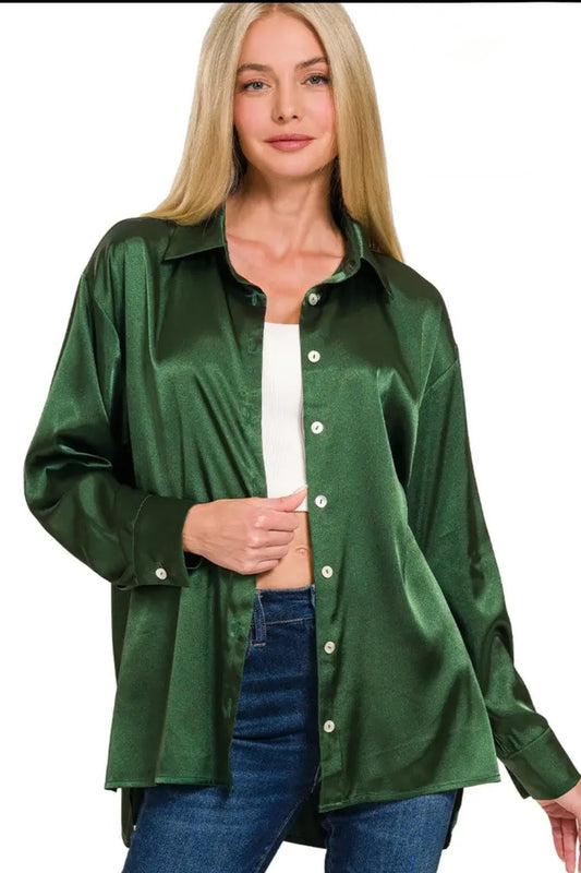 Holiday Lights Satin Button Down Shirt