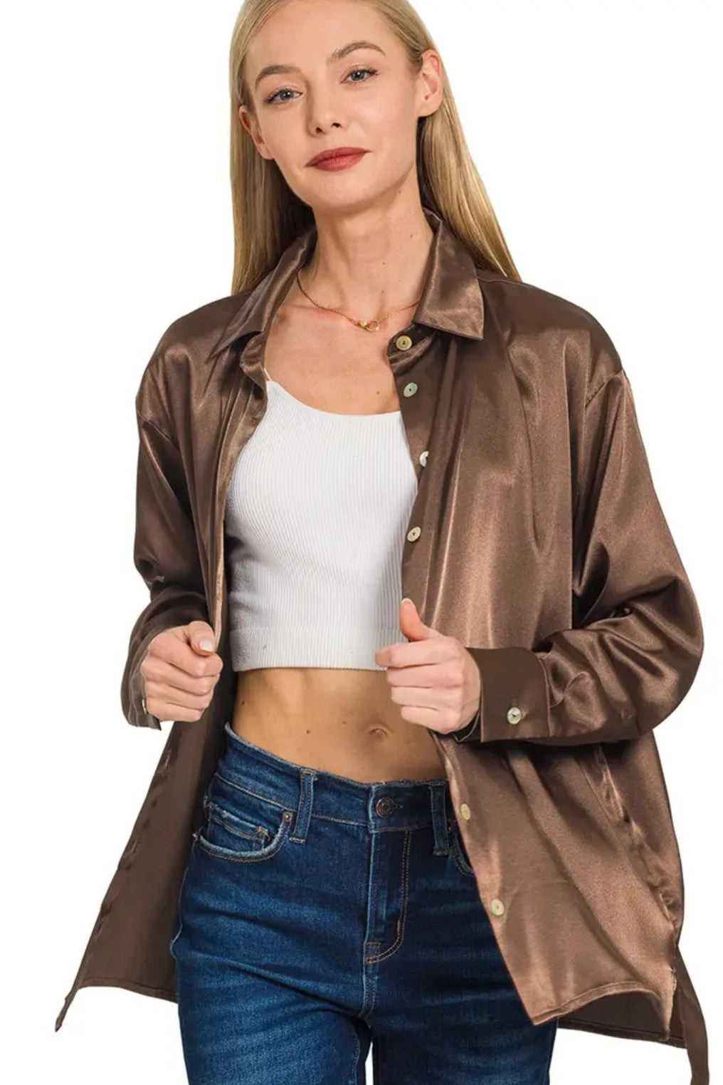 Holiday Lights Satin Button Down Shirt