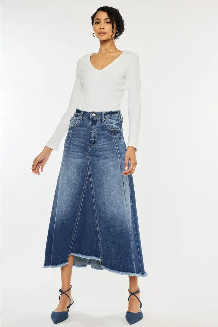Modern Denim High-Low Midi Skirt