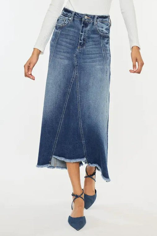Modern Denim High-Low Midi Skirt