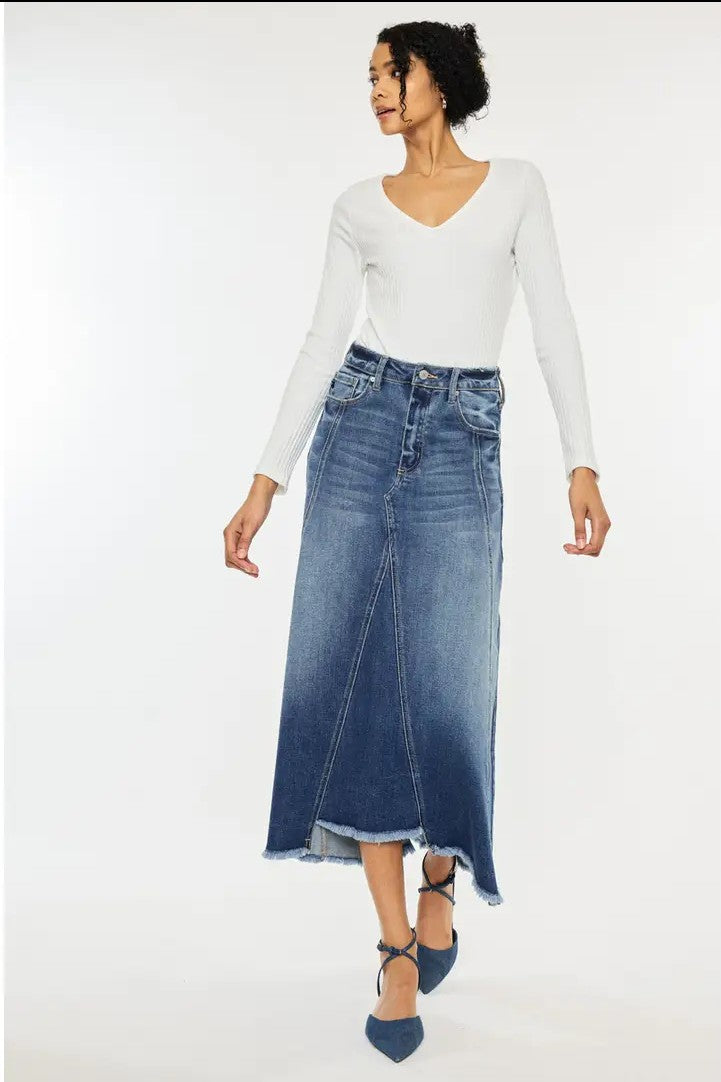 Modern Denim High-Low Midi Skirt